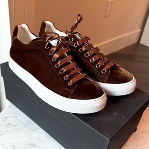 JIL SANDER Velluto Sneaker in Brown Velvet w Brown Ribbon New In Box Size 39